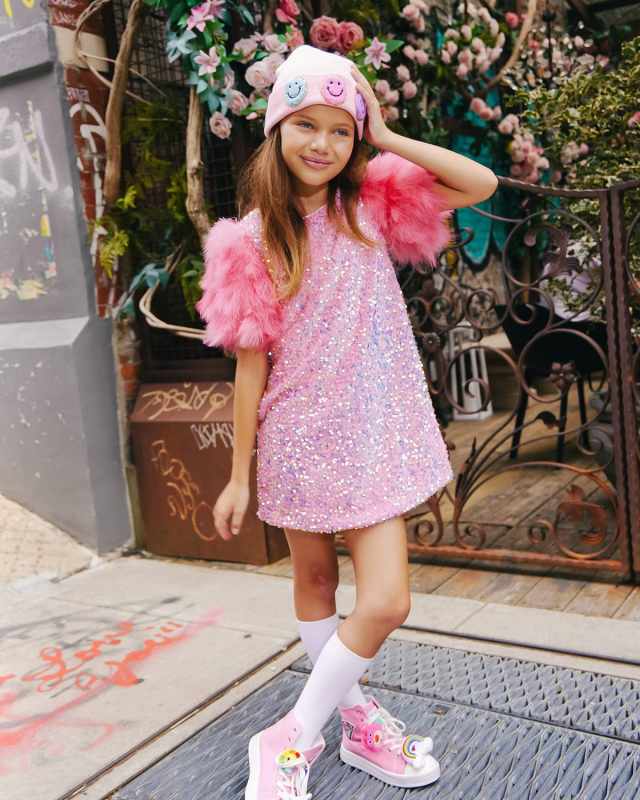 Girl's Faux Feathers Sequin Party Dress, Size 2-14